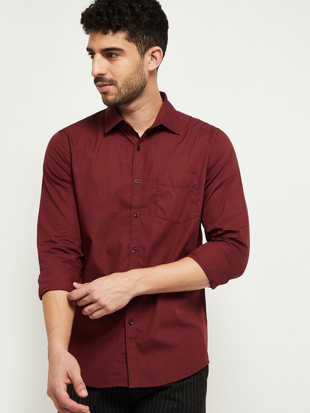 max men maroon slim fit opaque casual shirt