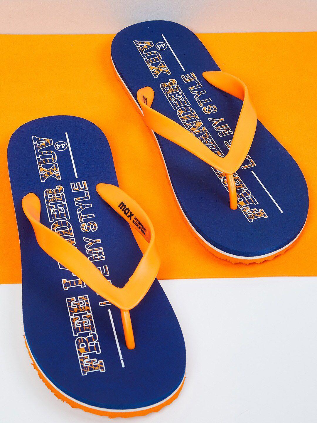 max men navy blue & orange printed slip-on