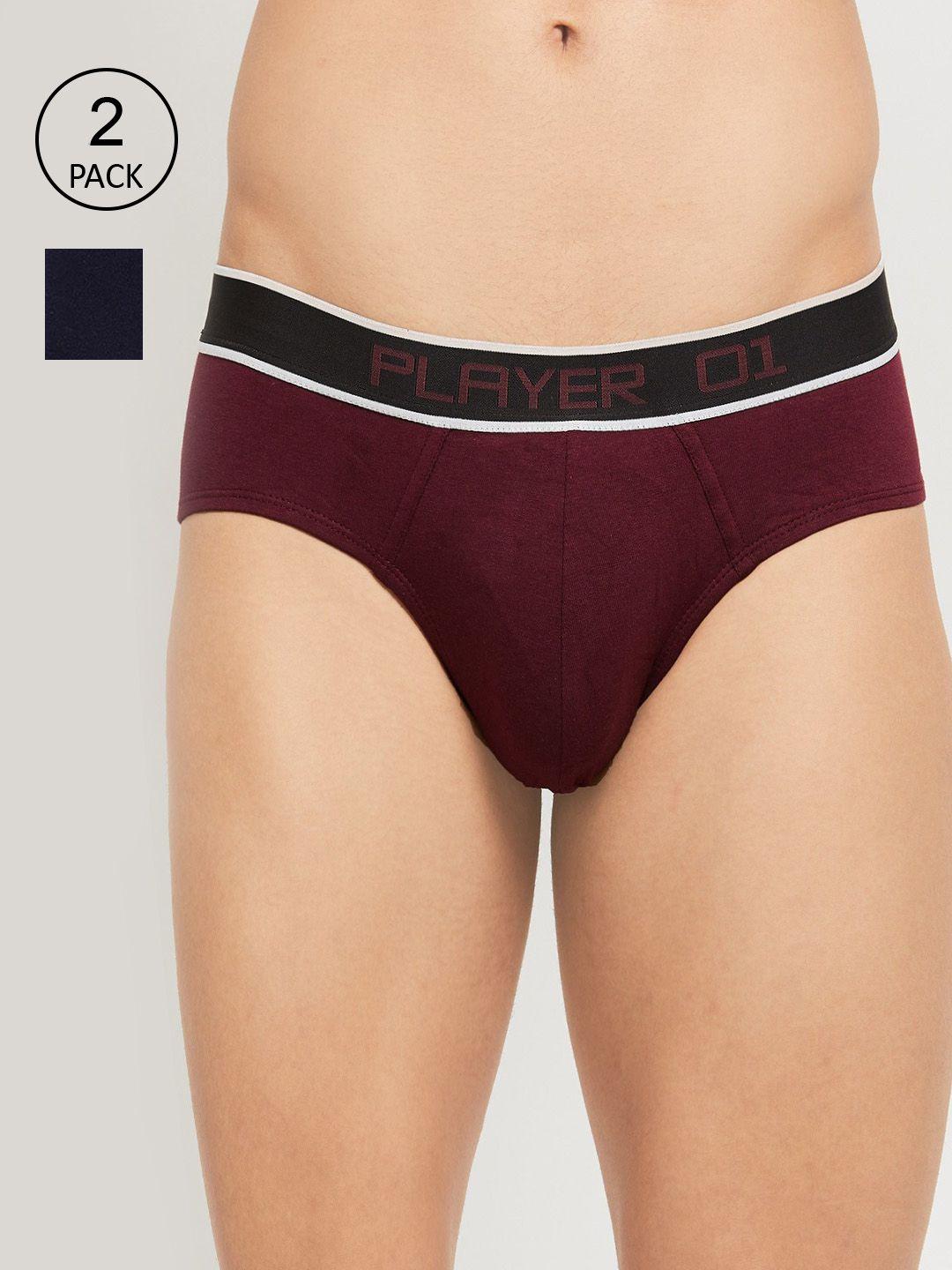 max men navy blue and burgundy pack of 2 solid deo-soft basic briefs