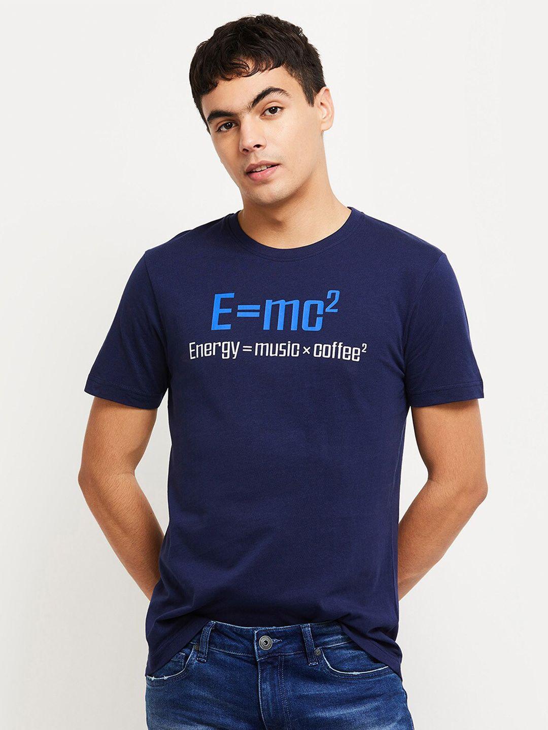 max men navy blue typography t-shirt