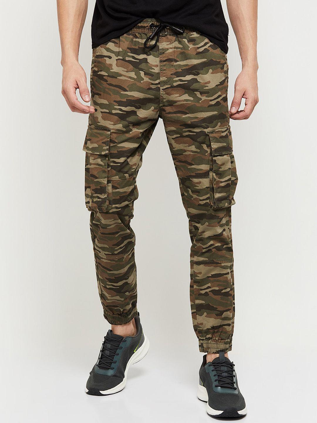 max men olive green camouflage printed joggers trousers