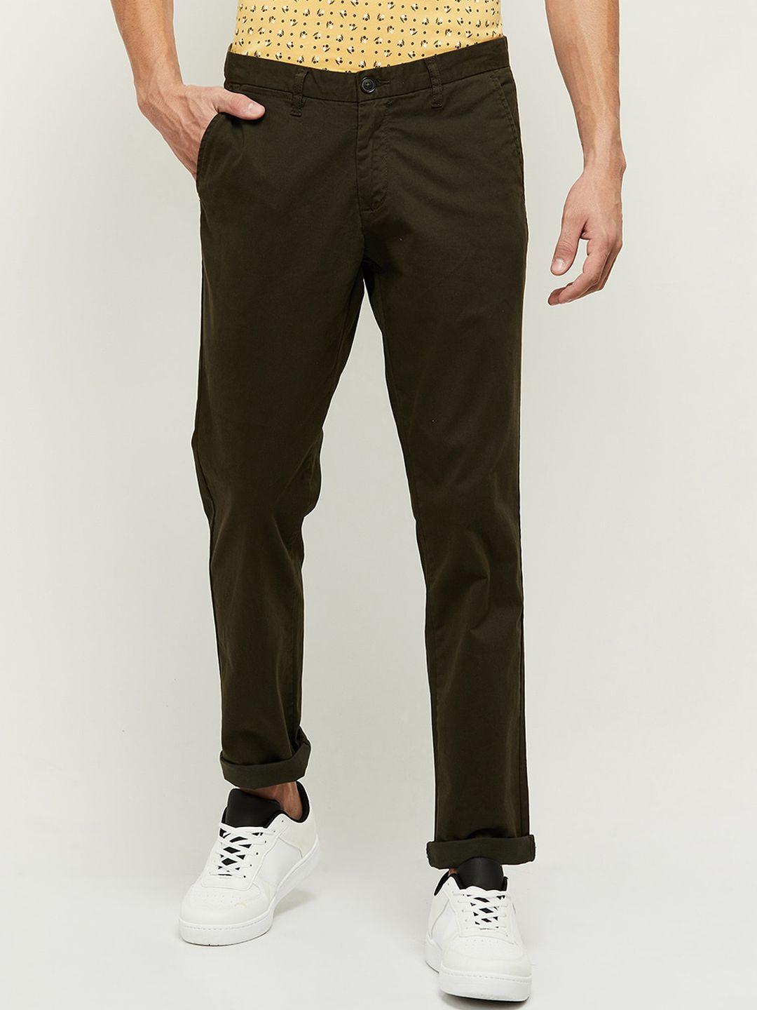 max men olive green regular fit chinos trousers