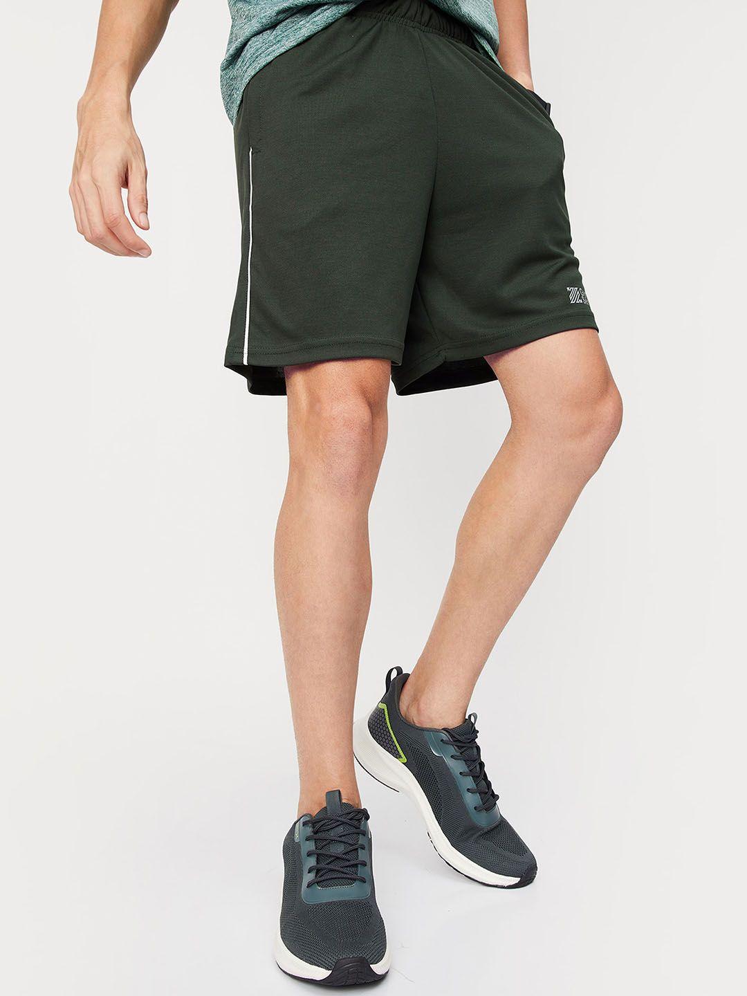 max men olive green solid sports shorts