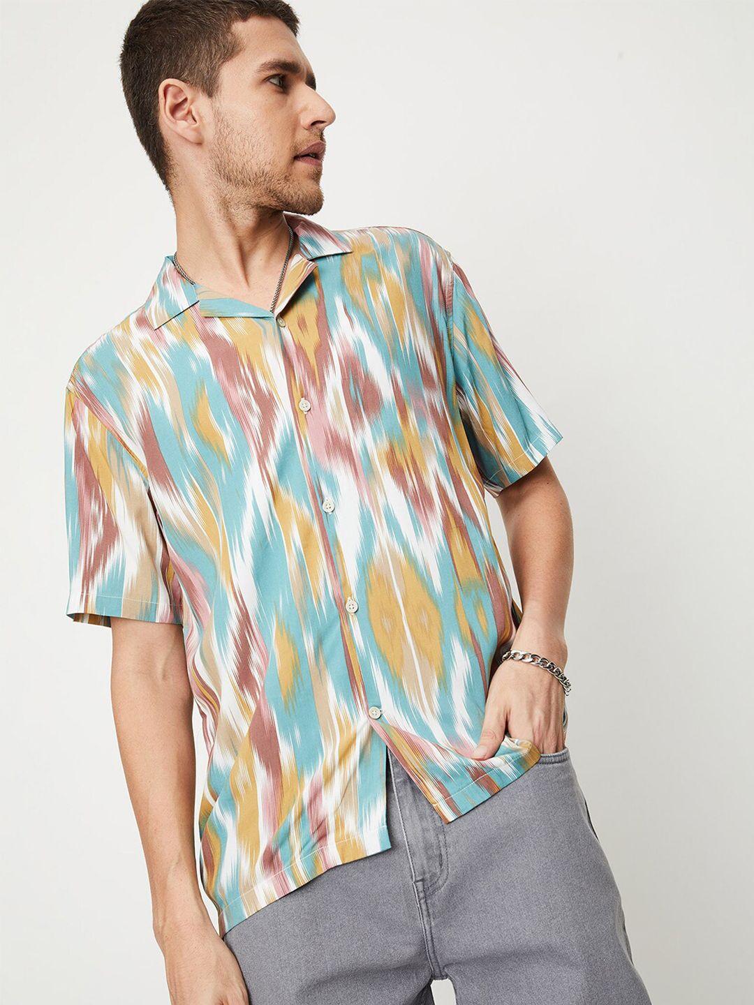 max men opaque turquoise blue printed casual shirt