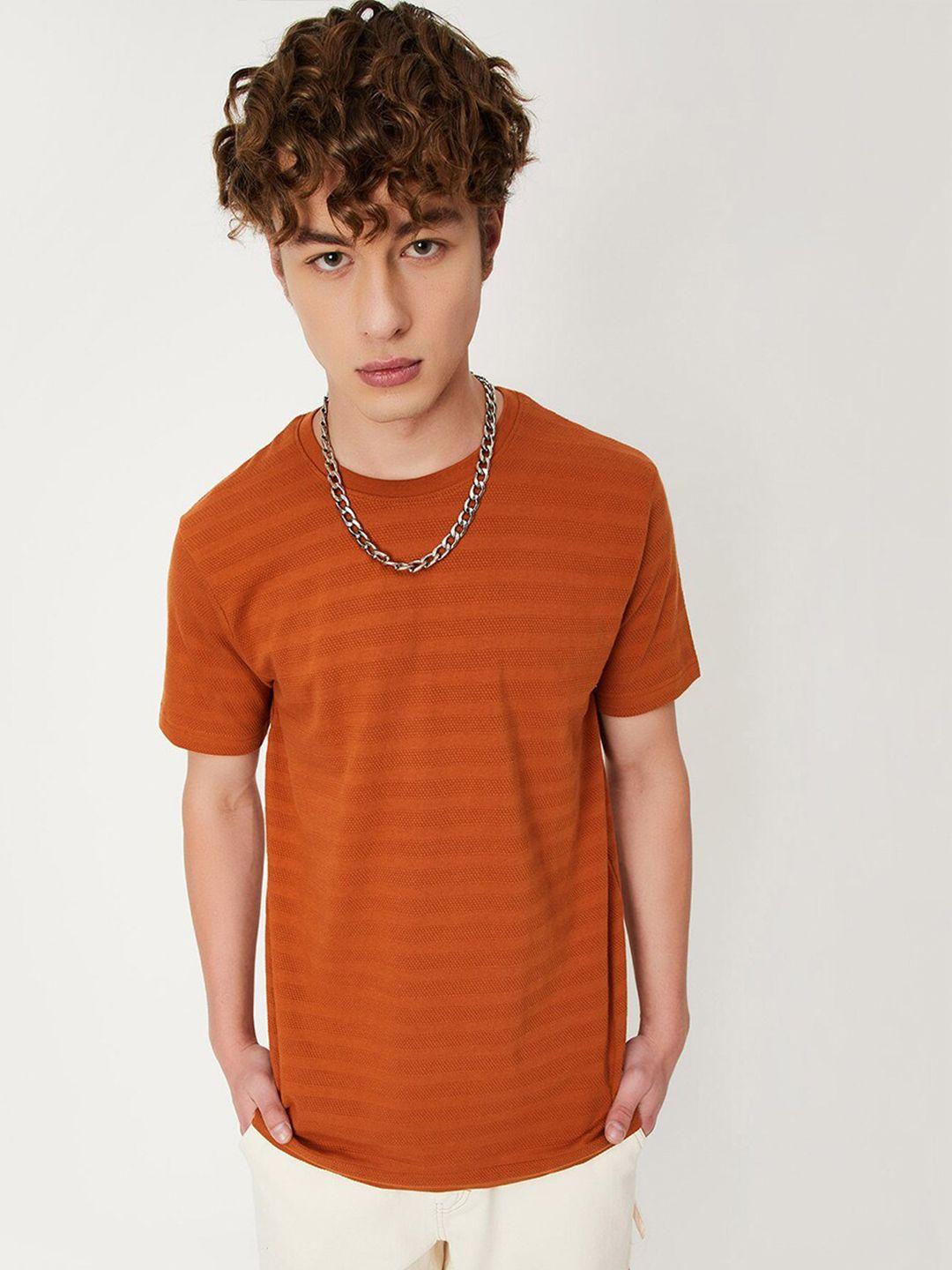 max men orange v-neck extended sleeves raw edge t-shirt