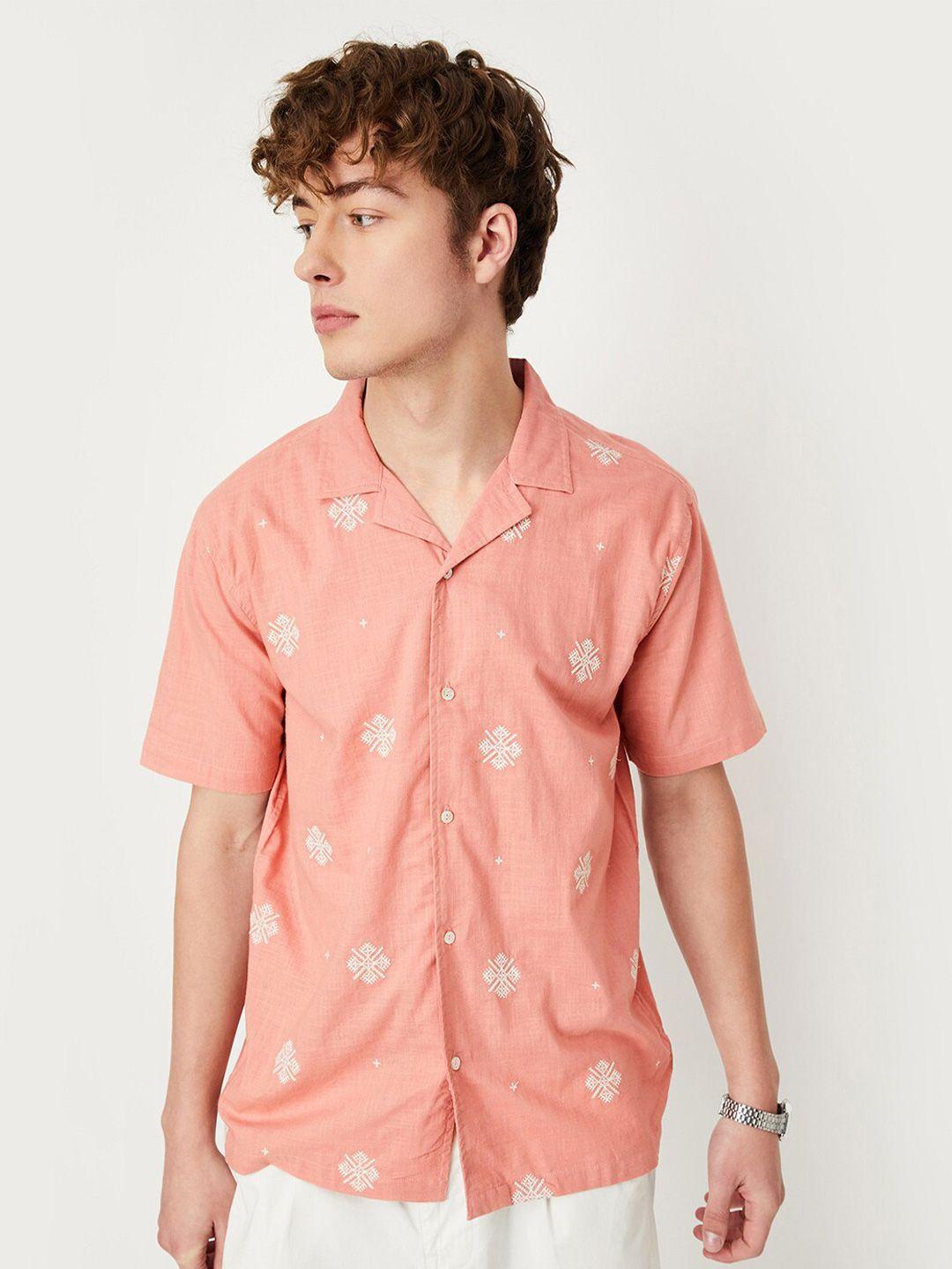 max men pink opaque printed casual shirt