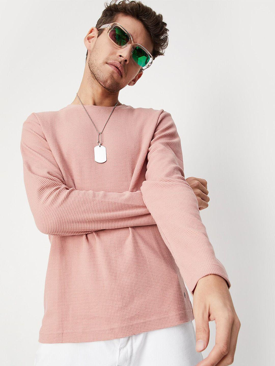 max men pink solid cotton t-shirt