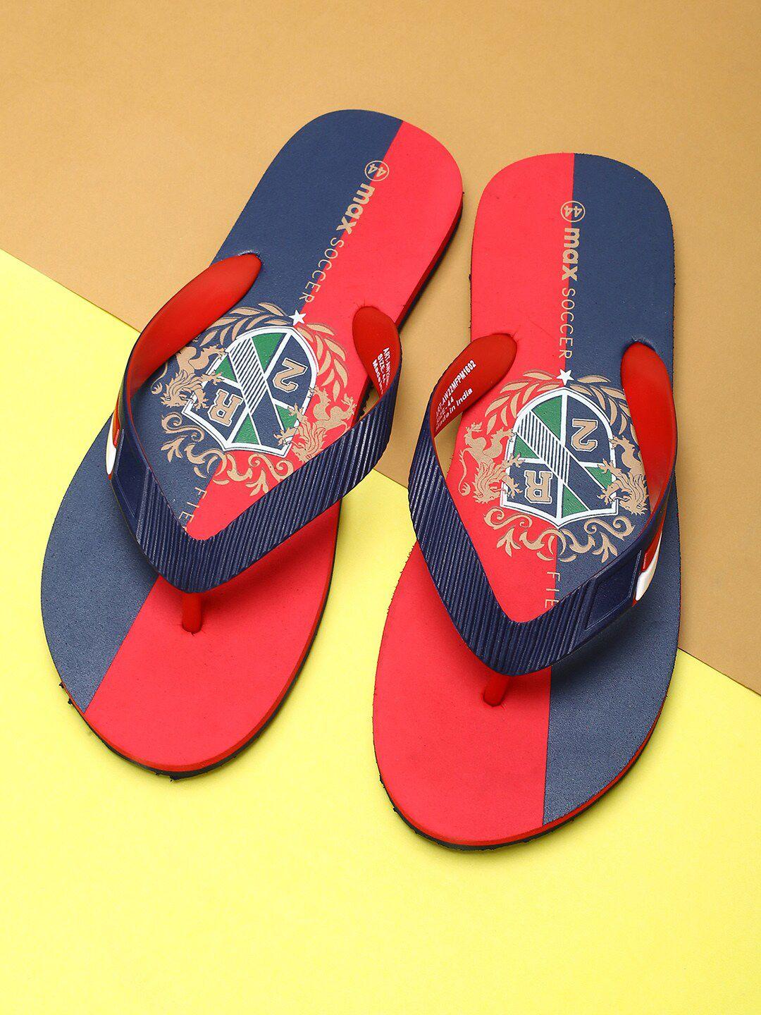 max men red & blue colourblocked rubber thong flip-flops