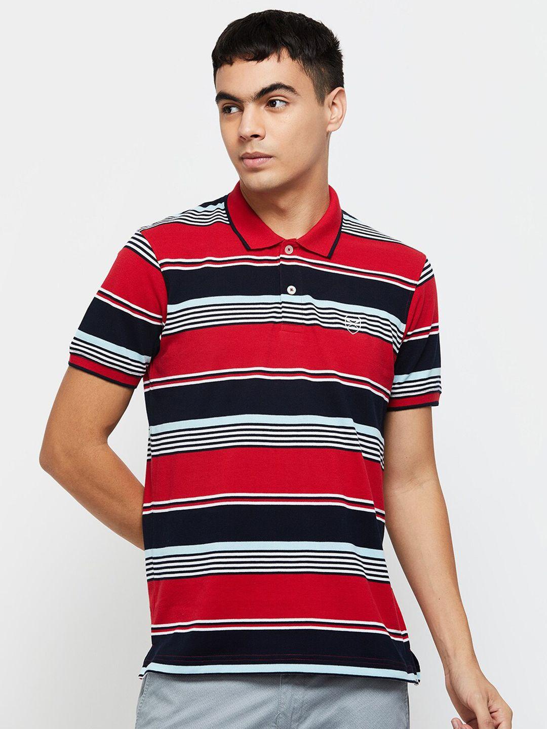 max men red striped polo collar cotton t-shirt