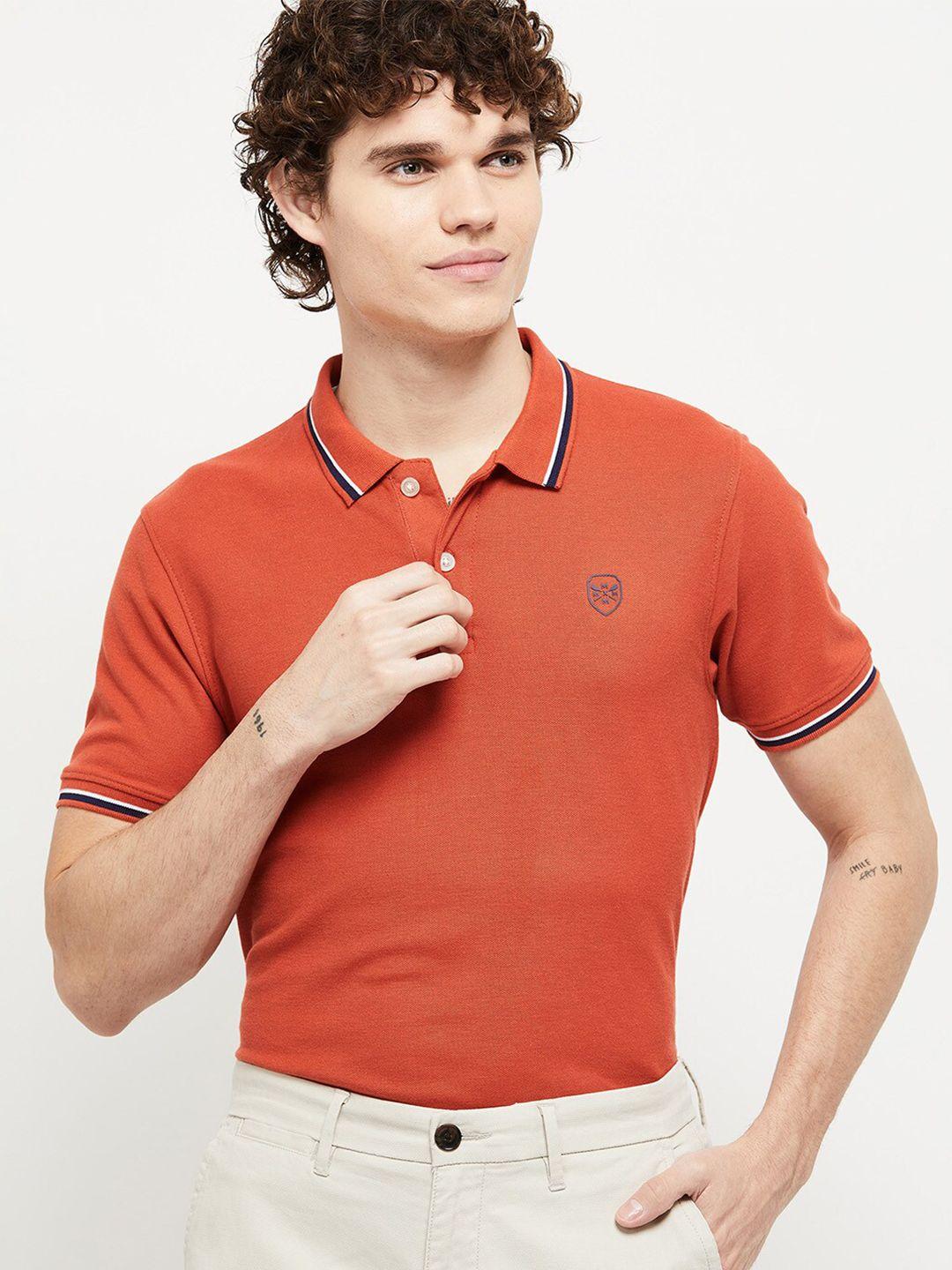 max men rust polo collar slim fit t-shirt