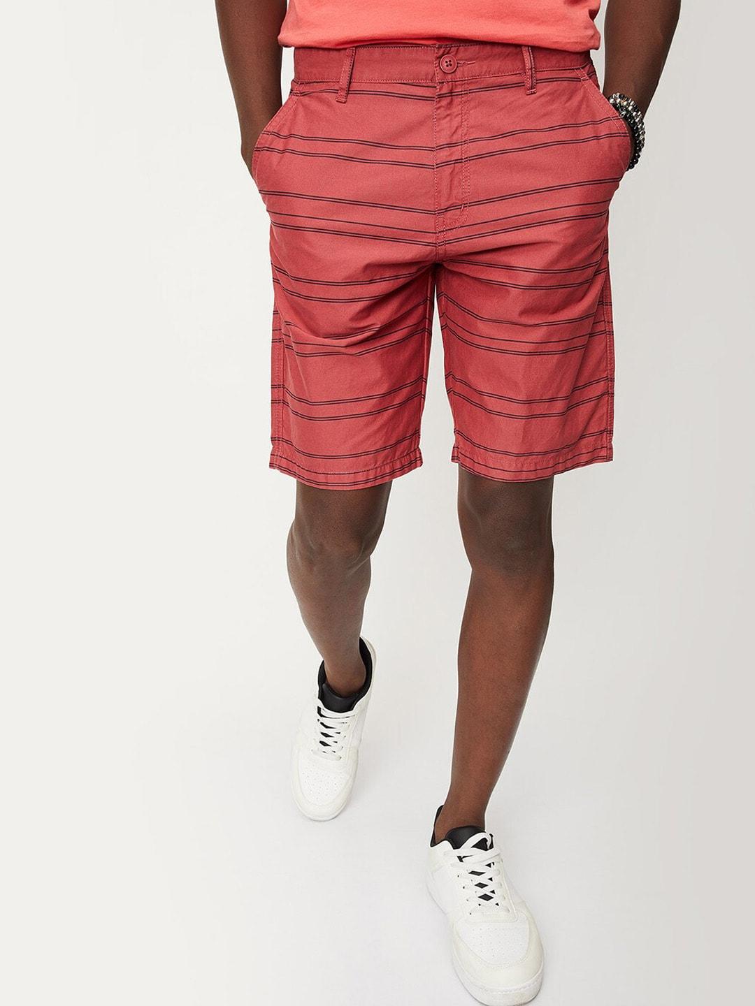 max men striped mid-rise pure cotton shorts