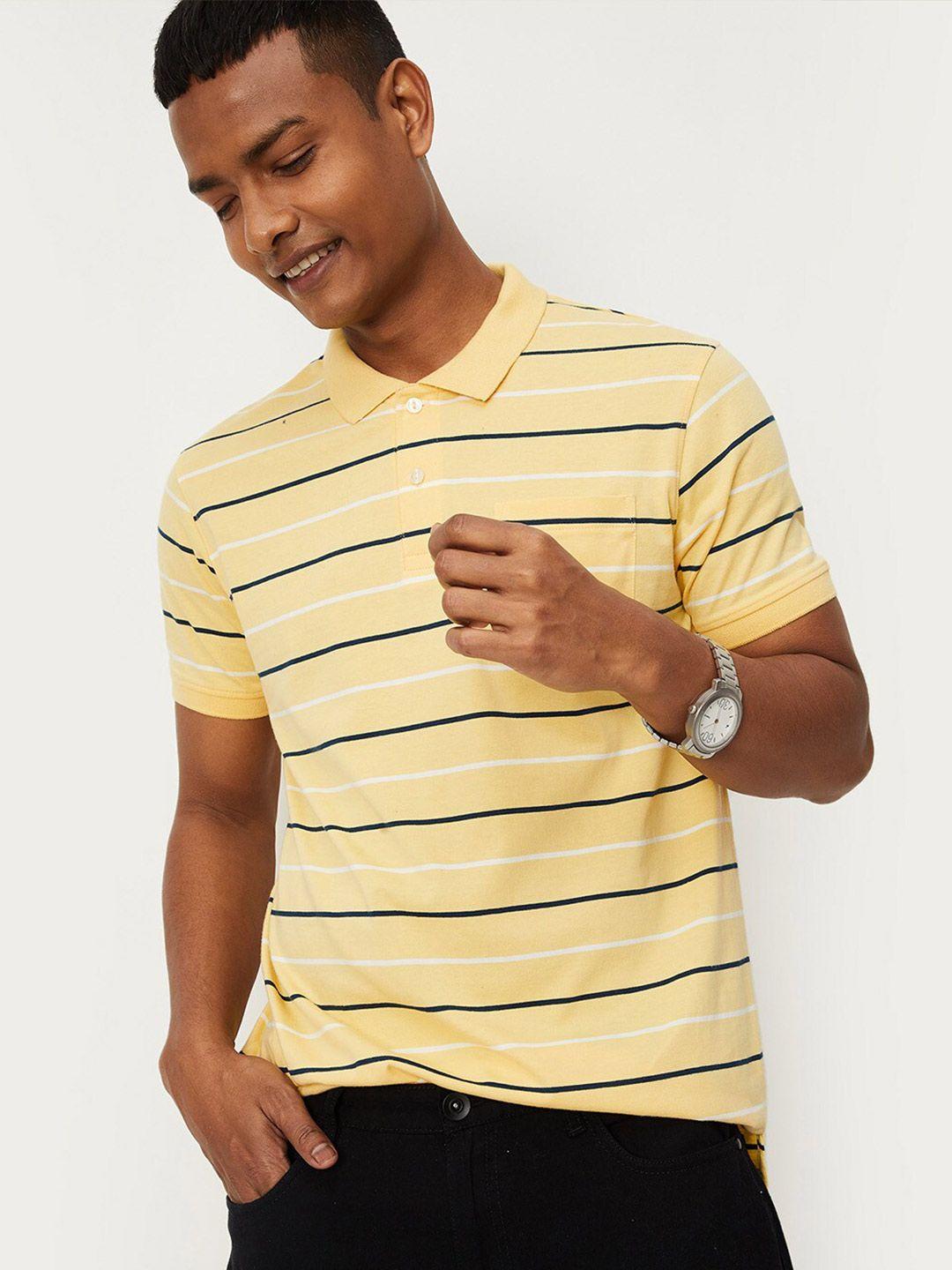 max men striped polo collar cotton t-shirt