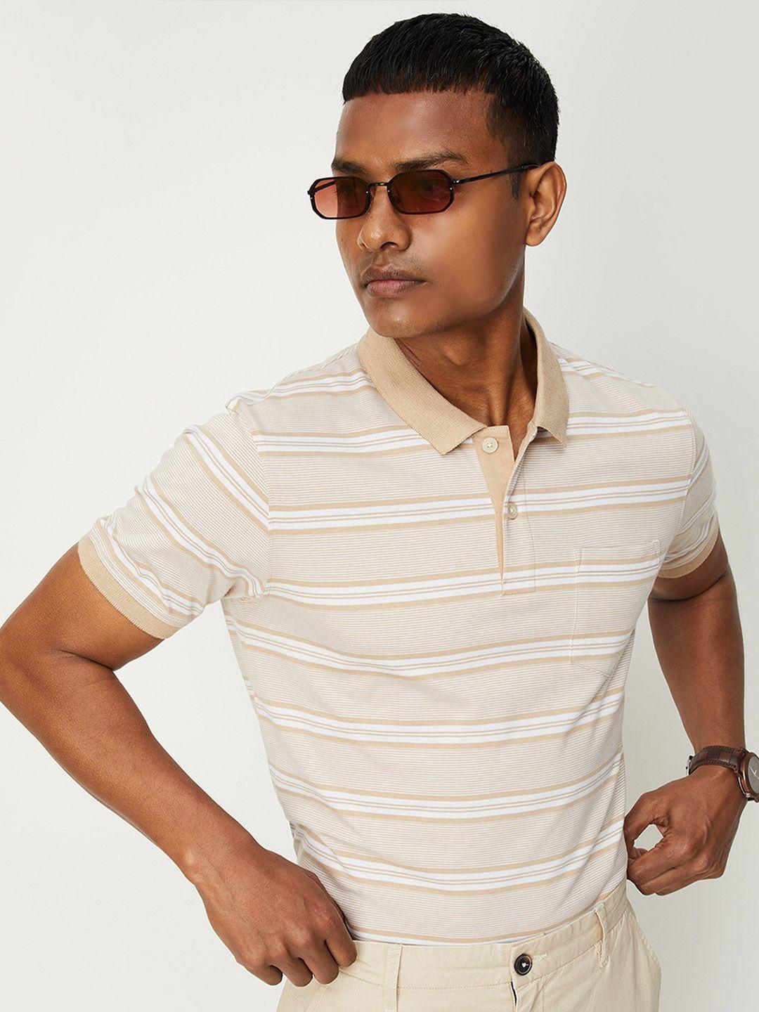 max men striped polo collar cotton t-shirt