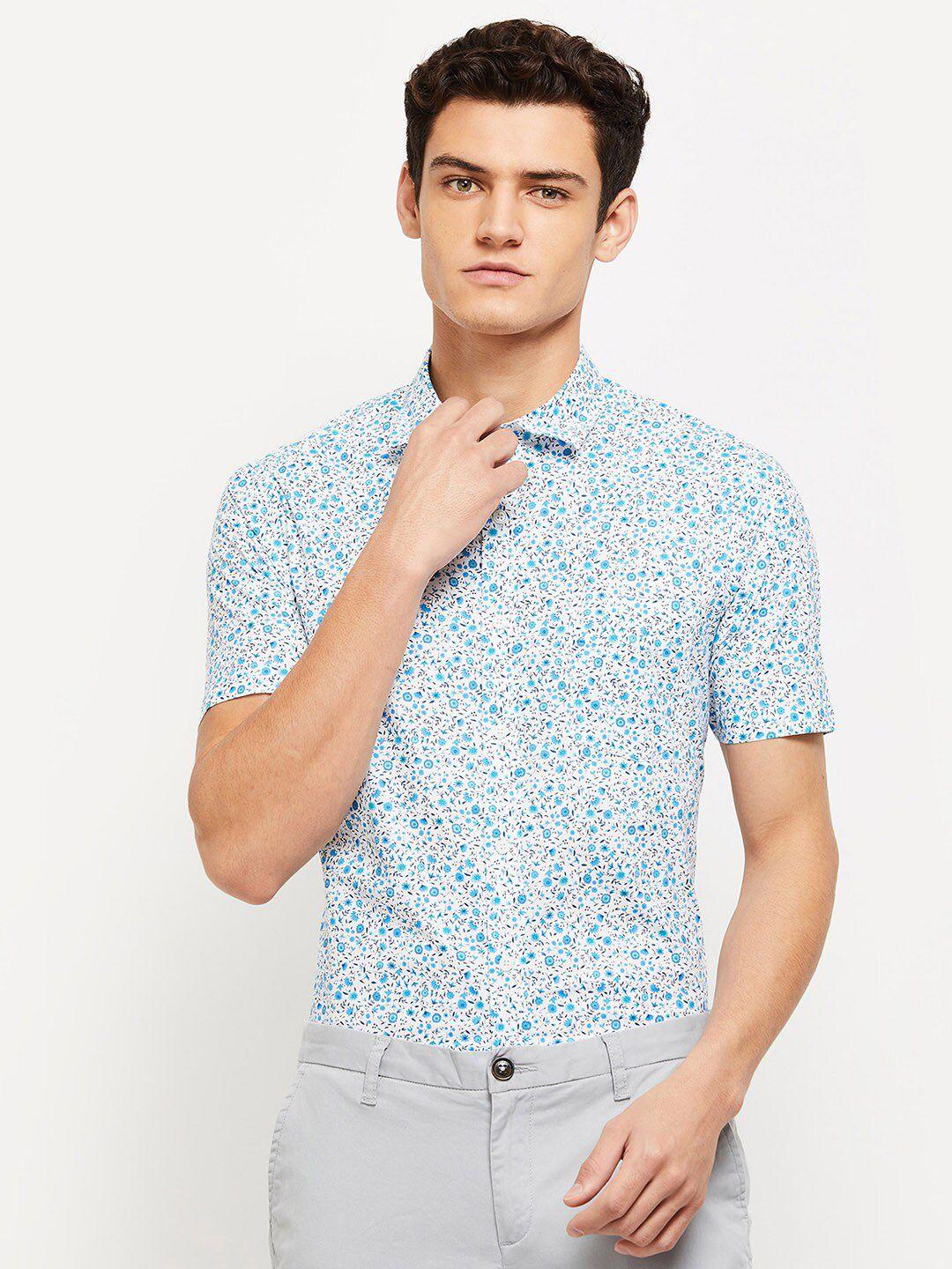 max men white floral printed casual shirt