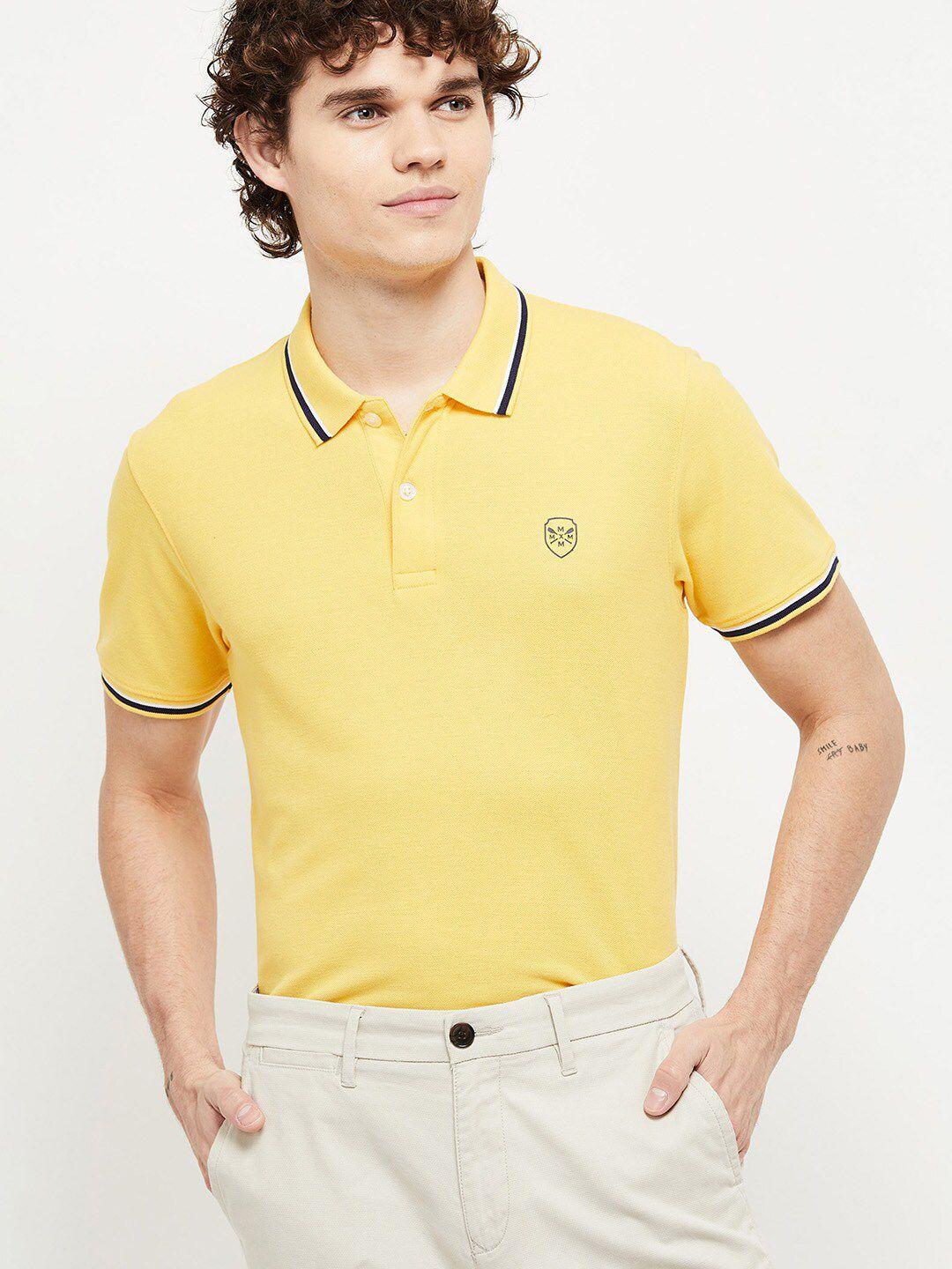 max men yellow polo collar slim fit t-shirt