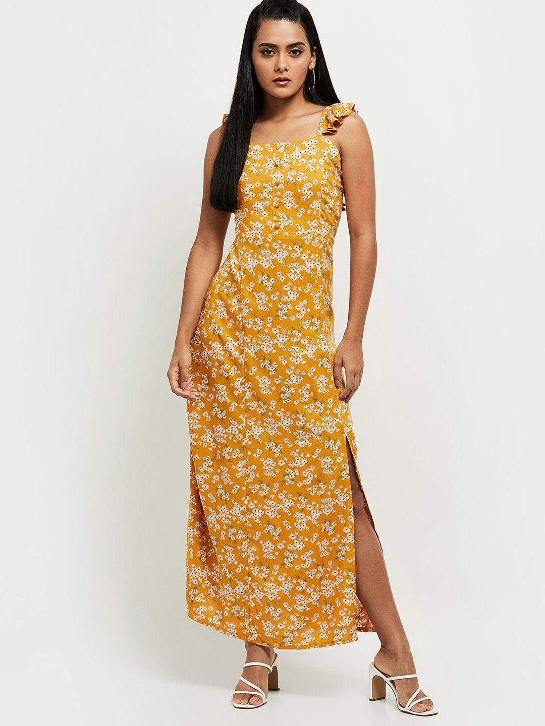 max mustard yellow floral printed maxi dress