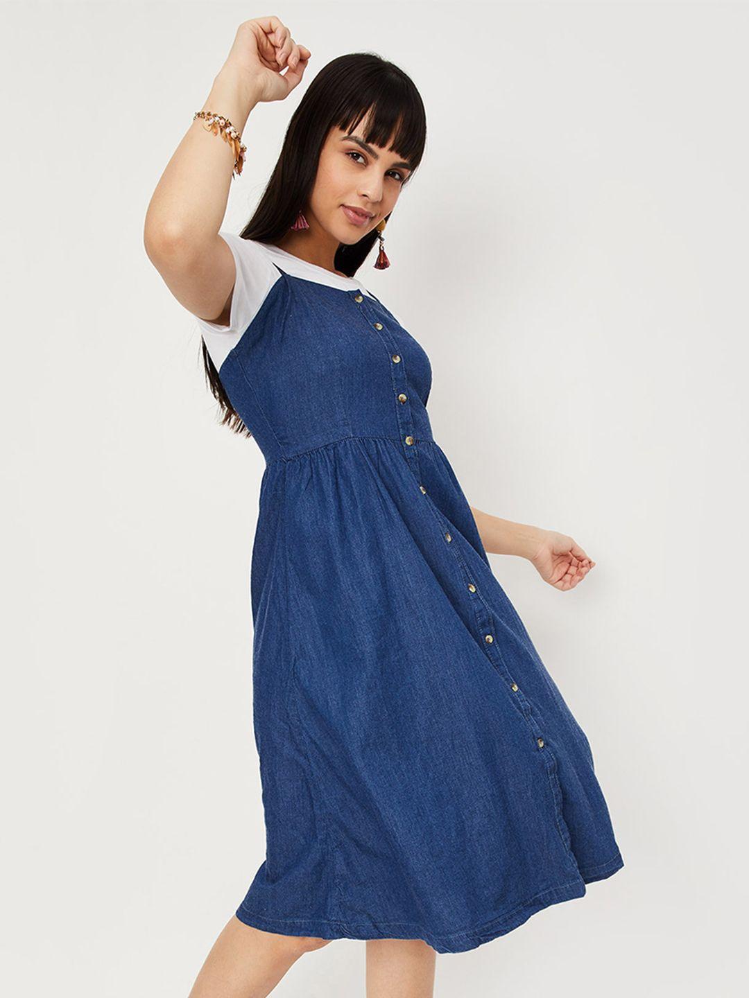 max navy blue pinafore pure cotton midi dress