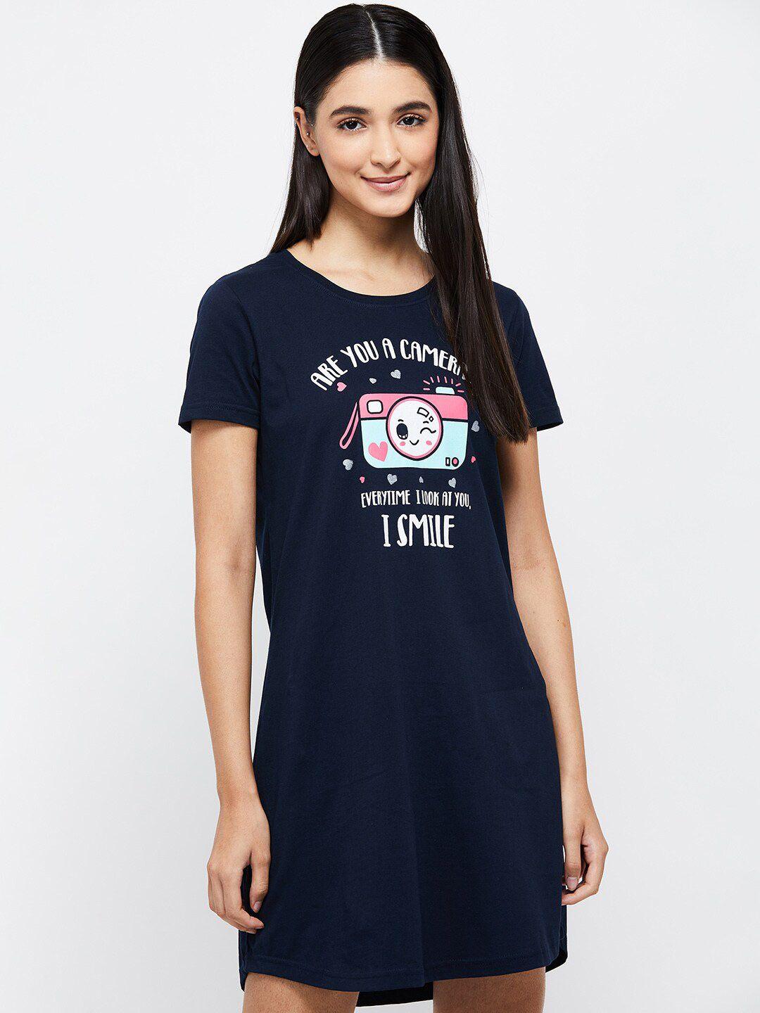 max navy blue printed pure cotton t-shirt nightdress