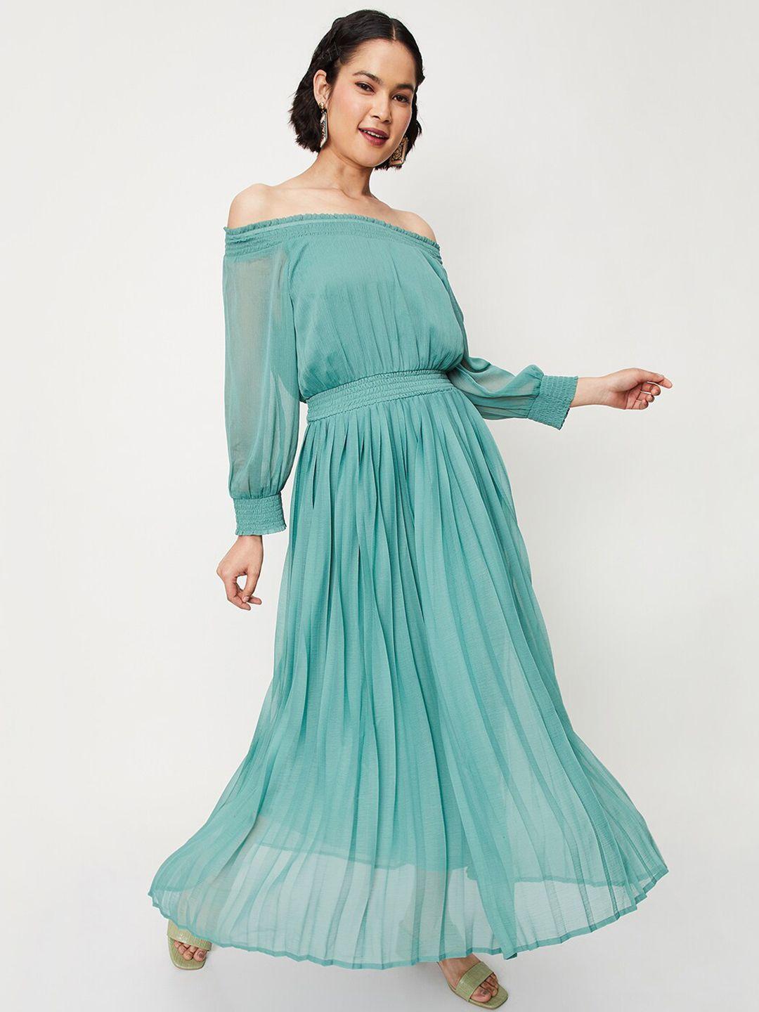 max off-shoulder puff sleeve maxi midi dress