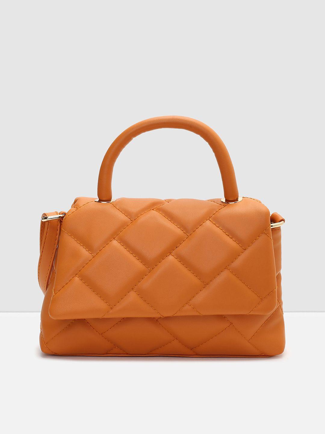 max orange geometric textured pu structured satchel with quilted