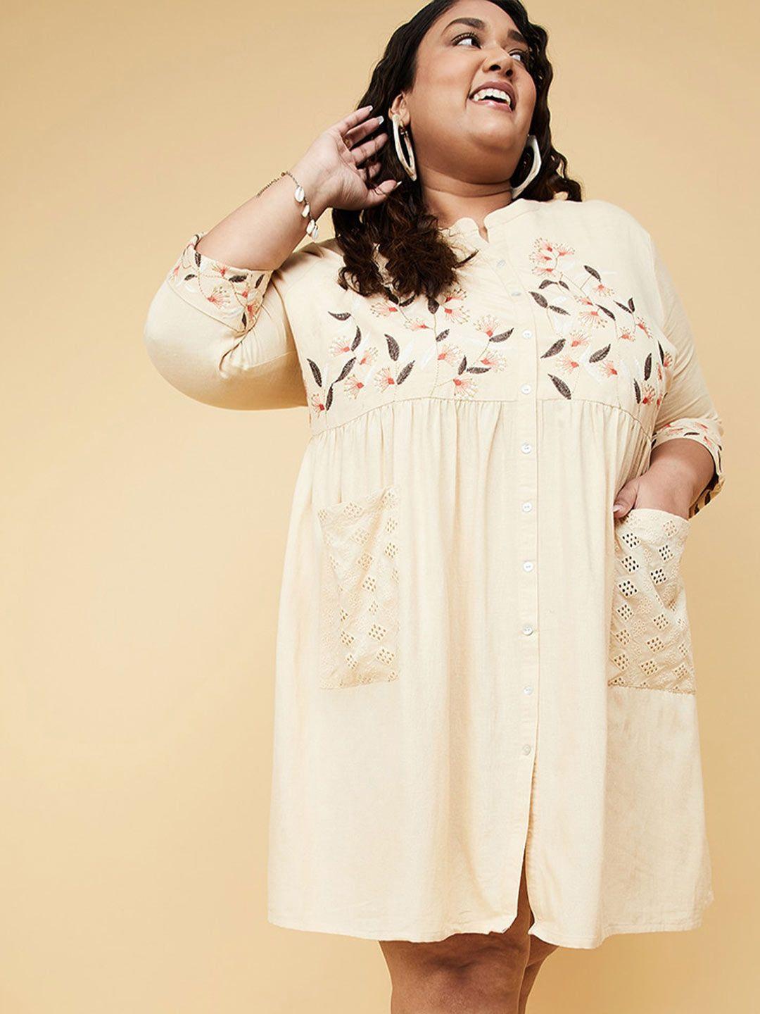 max plus size floral embroidered shirt dress