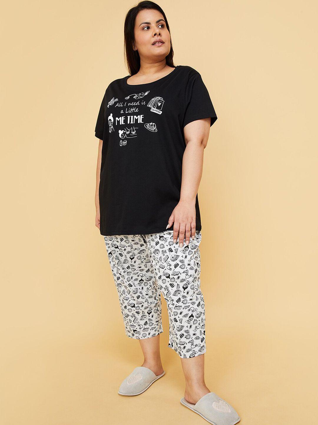 max plus size floral printed pure cotton t-shirt with capris