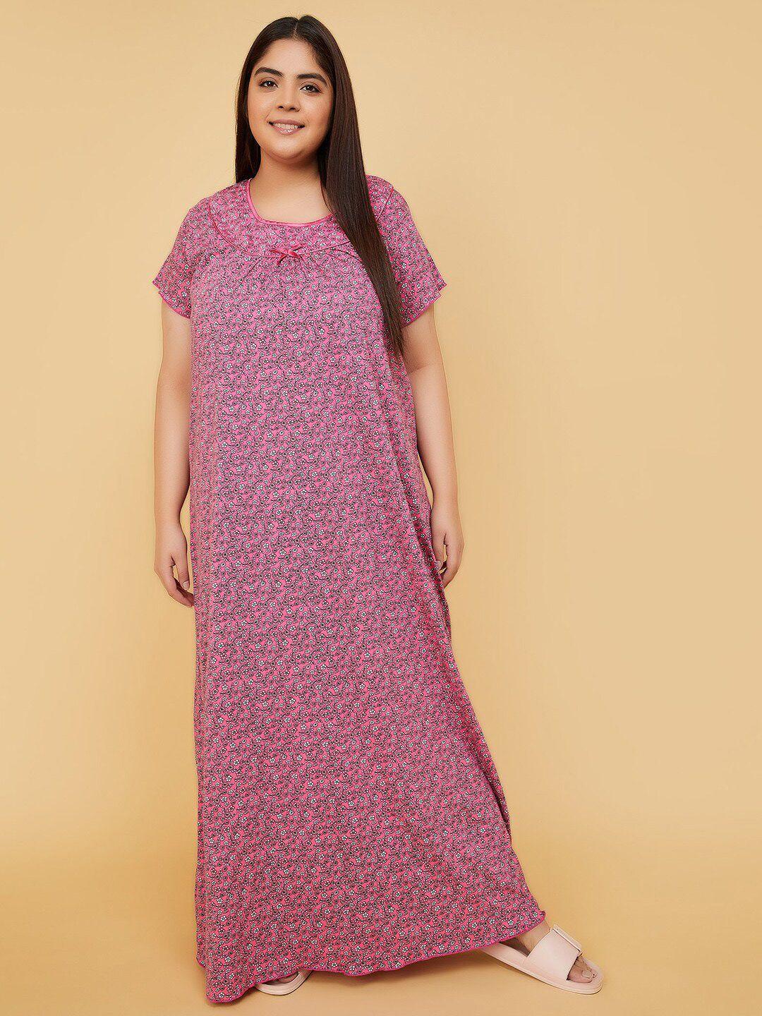 max plus size floral printed round neck pure cotton maxi nightdress