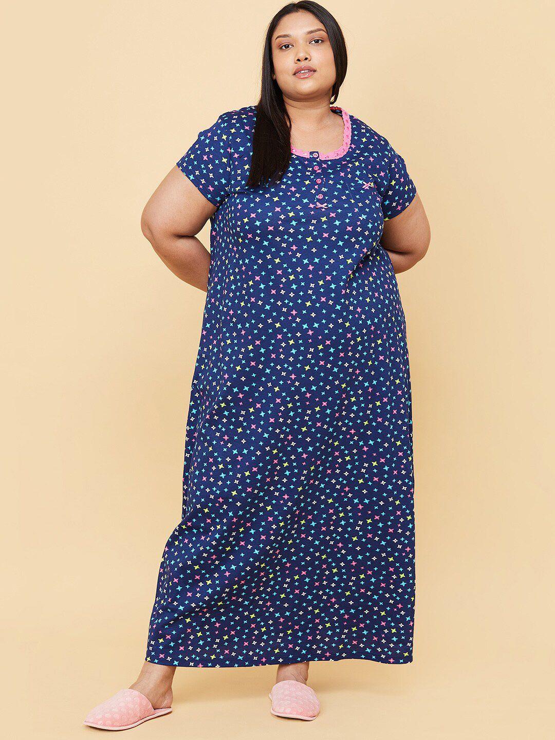 max plus size navy blue printed pure cotton maxi nightdress