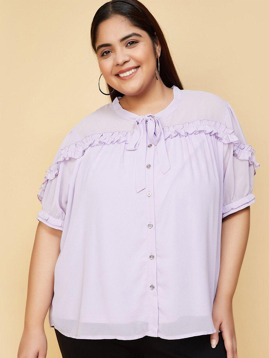 max plus size puff sleeves ruffles shirt style top