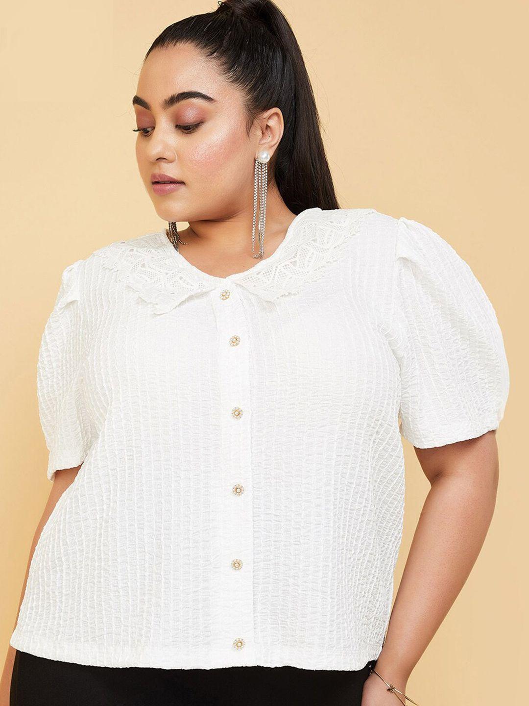 max plus size striped puff sleeves shirt style top