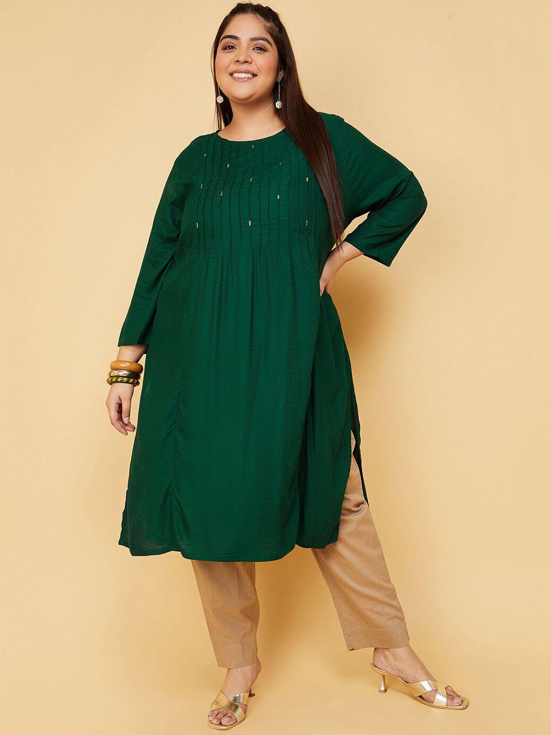max plus size striped sequinned pleated a-line kurta