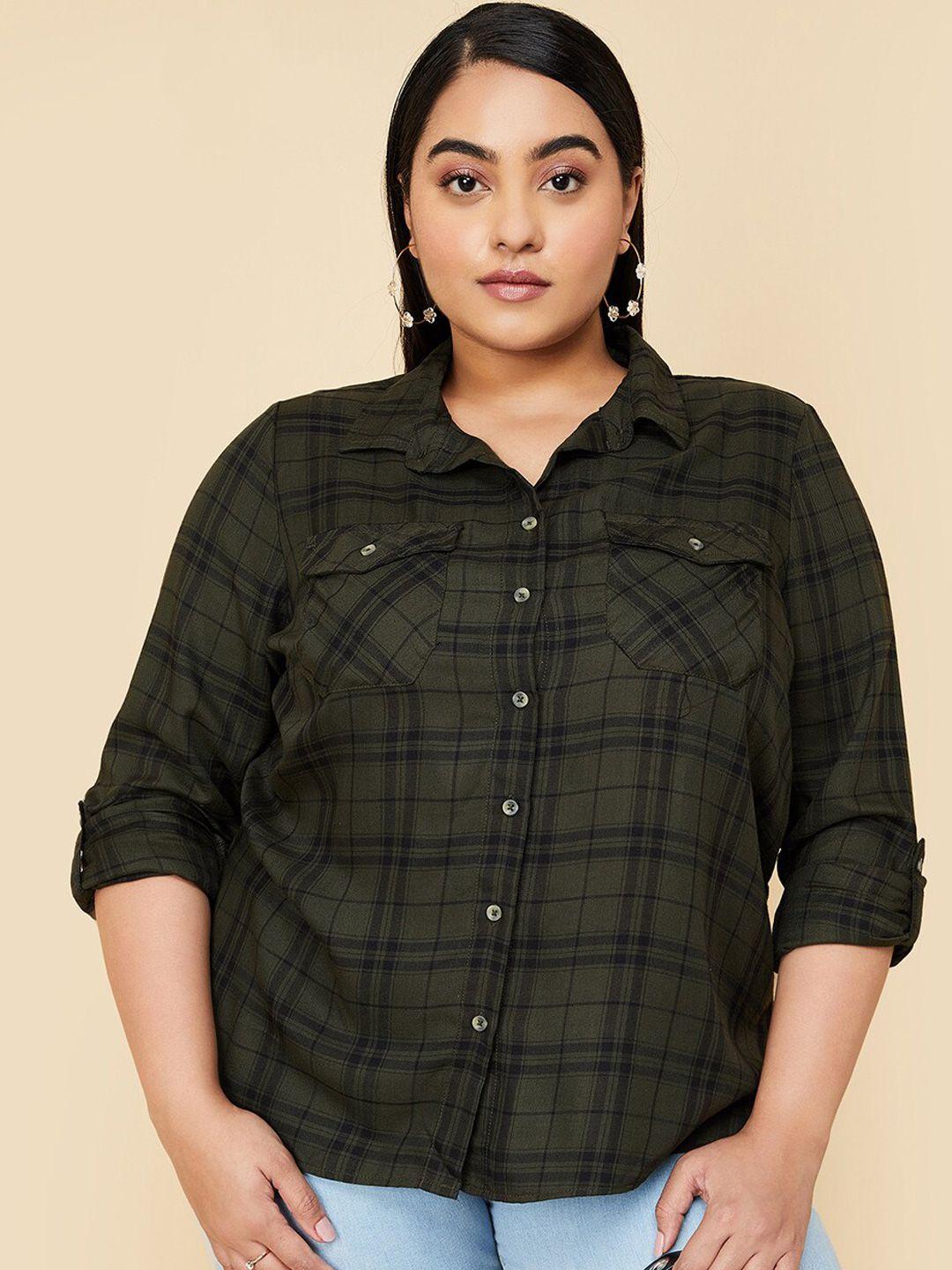max plus size tartan checked roll-up sleeves casual shirt