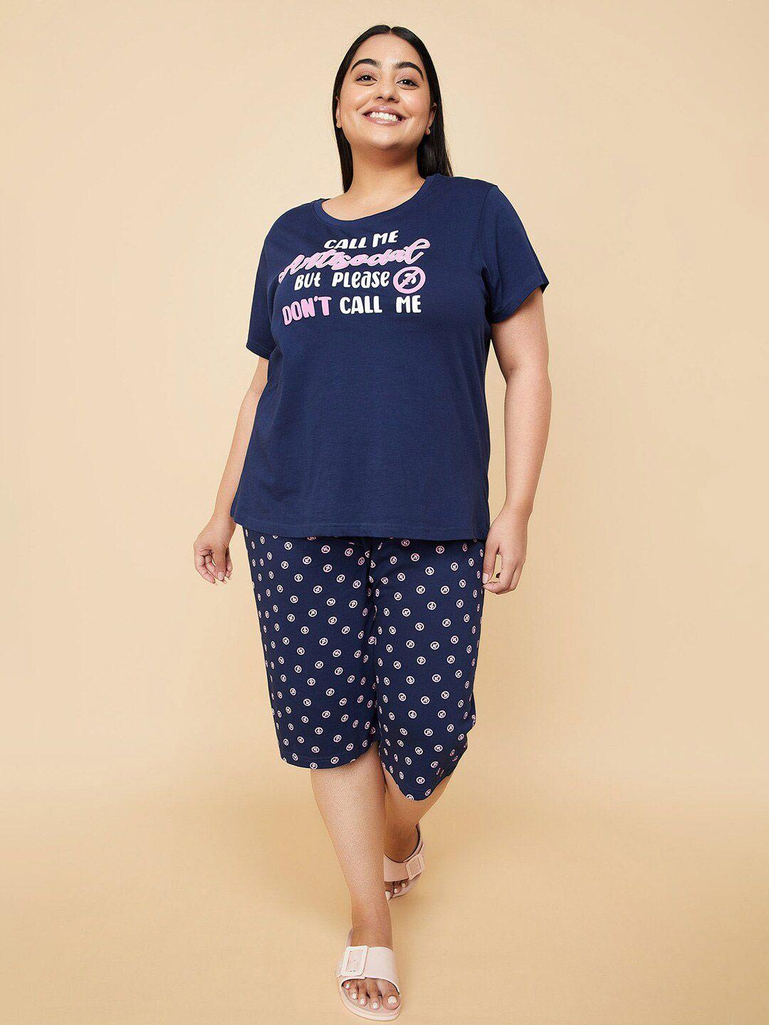 max plus size typography printed pure cotton night suit