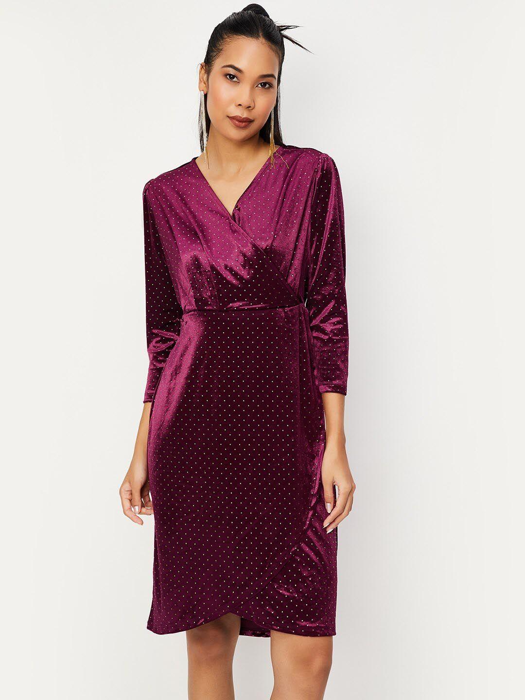 max polka dots printed puff sleeves midi sheath dress