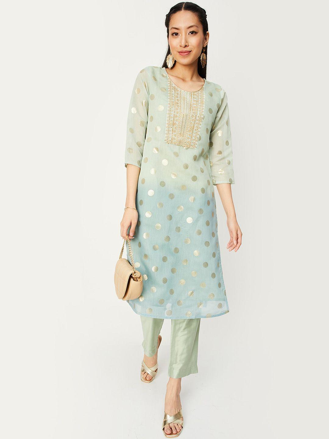 max polka dots woven design sequinned chanderi silk kurta with trousers