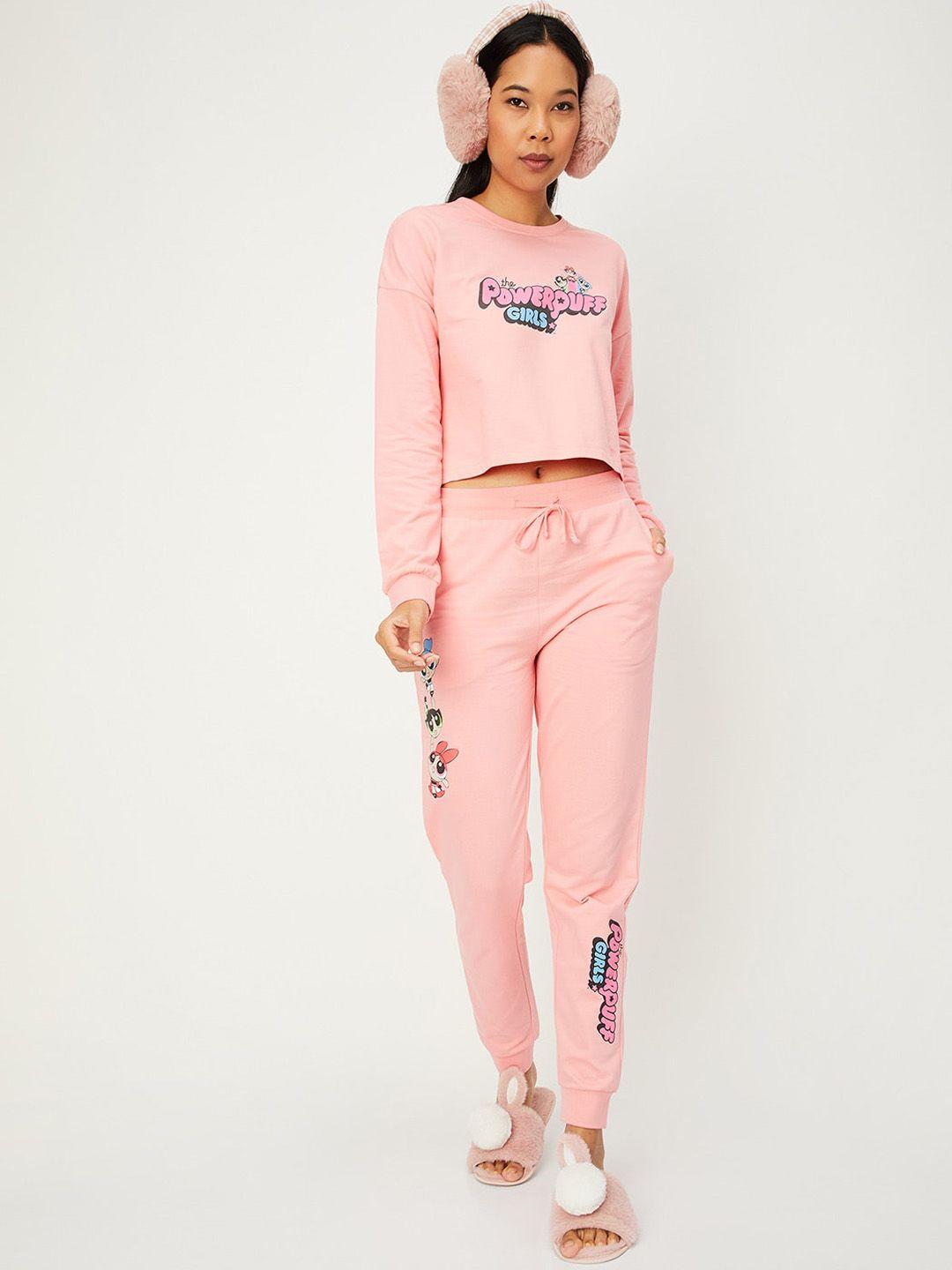 max powerpuff girls printed pure cotton t-shirt with lounge pant