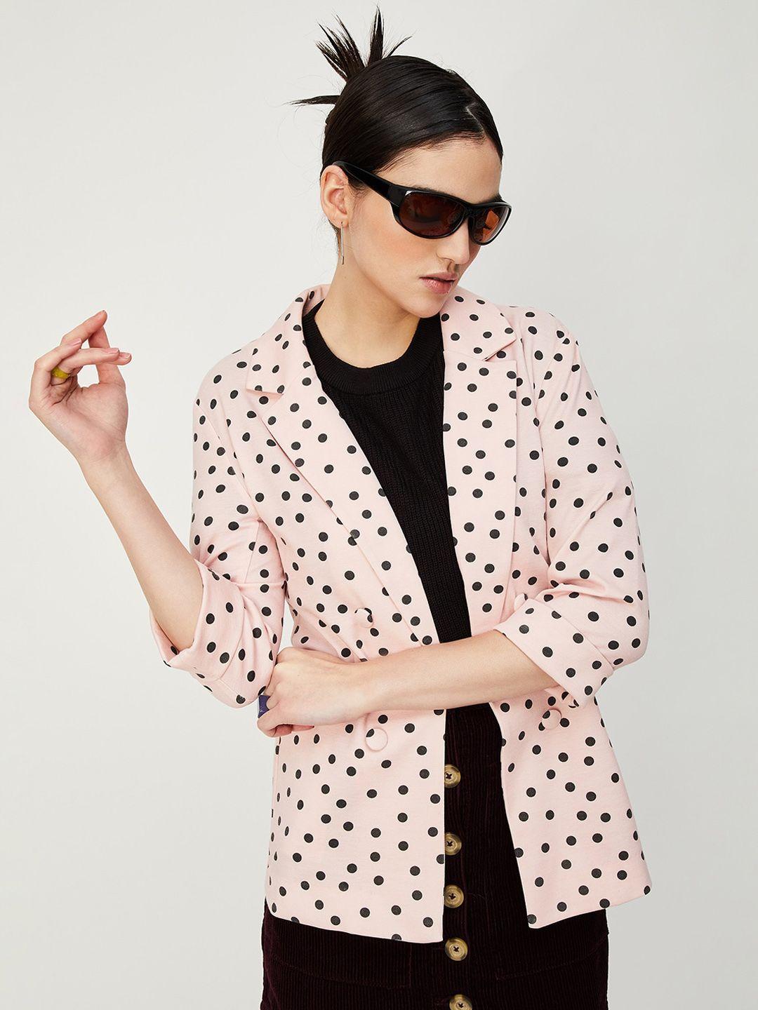 max printed notched lapel collar open front blazer