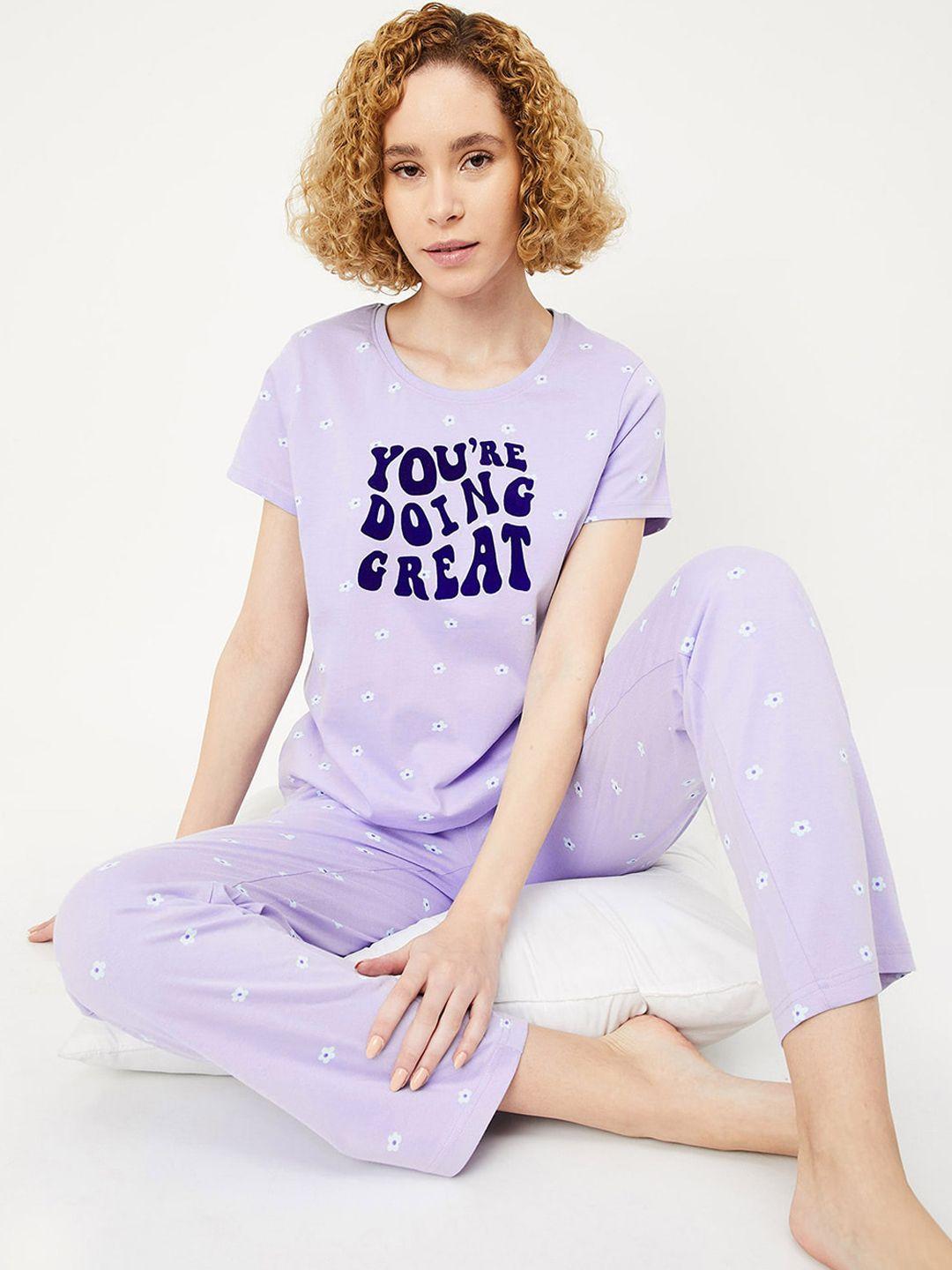 max printed pure cotton top with pyjamas