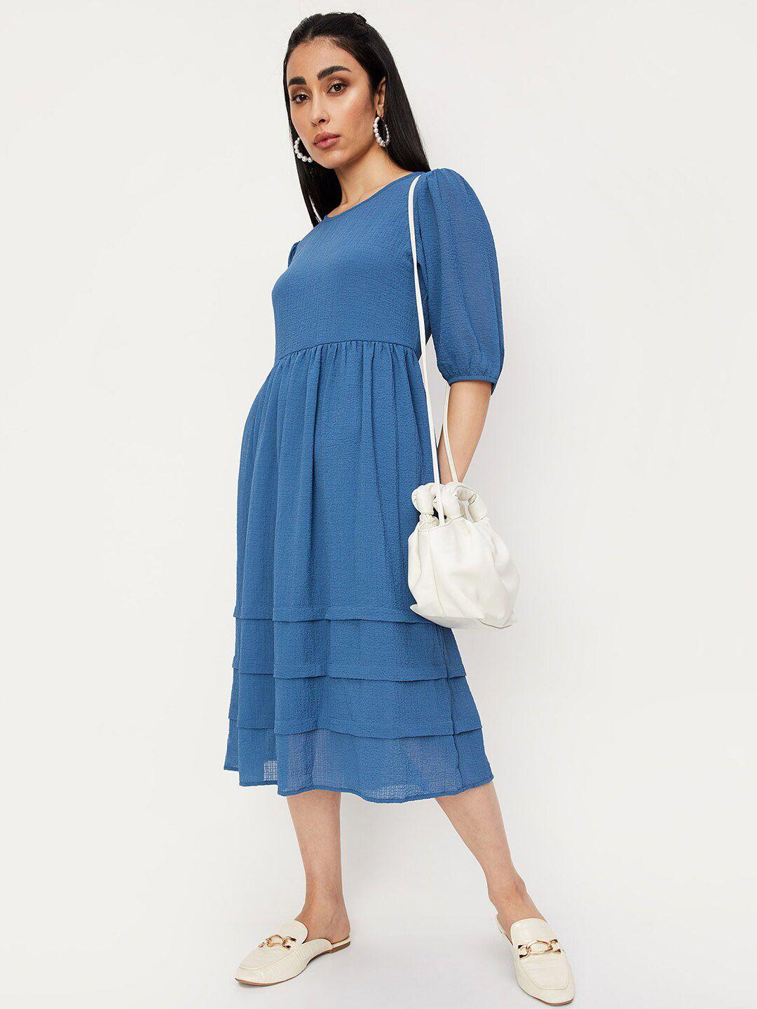 max puff sleeves fit & flare midi dress