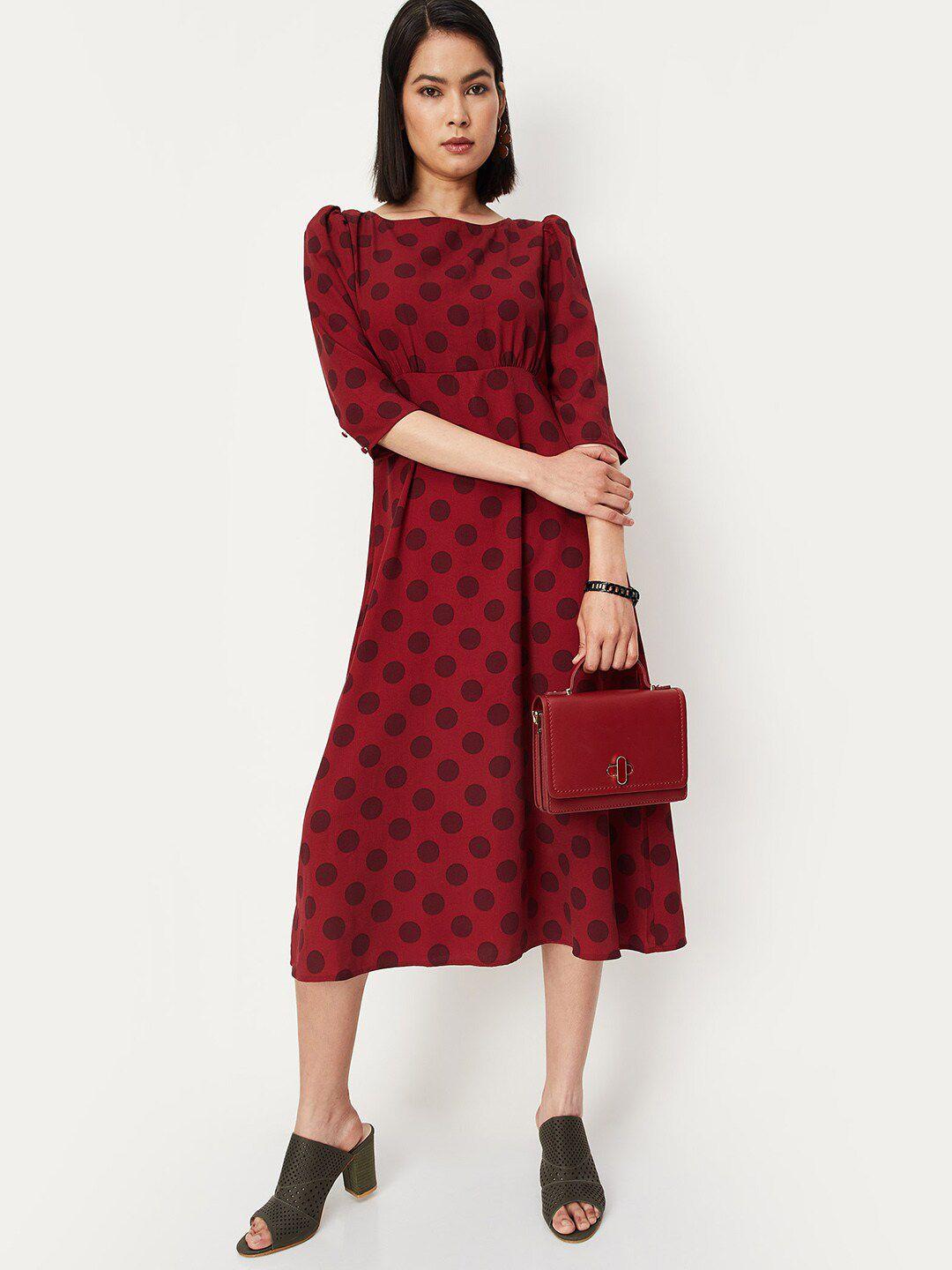 max puff sleeves polka dots printed a-line dress
