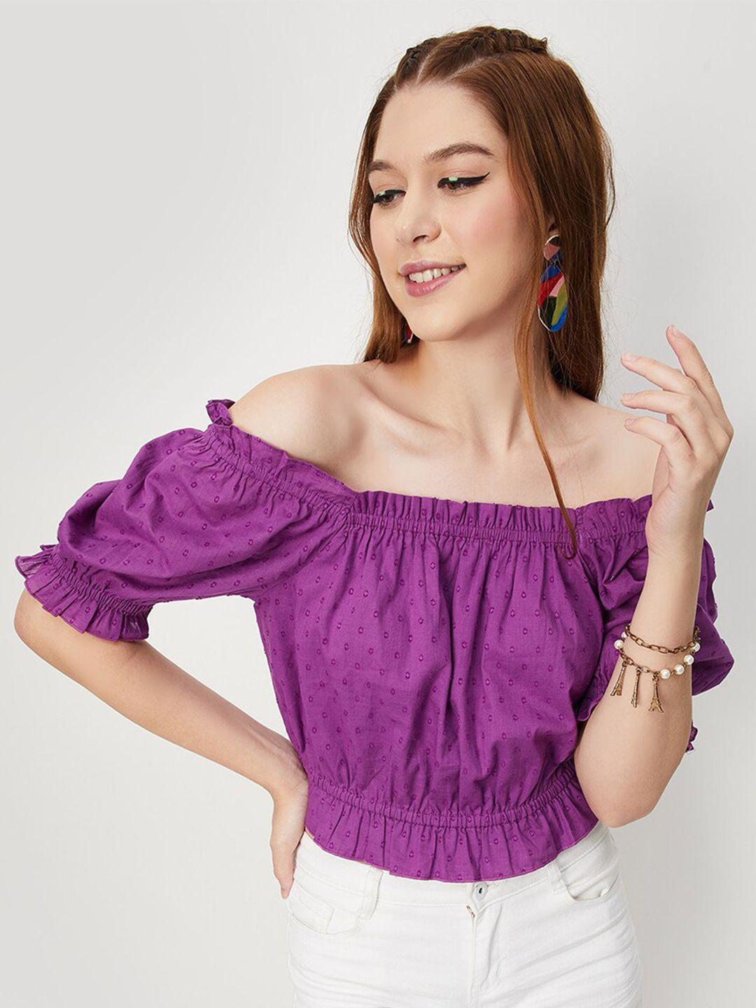 max purple off-shoulder puff sleeve cotton bardot top