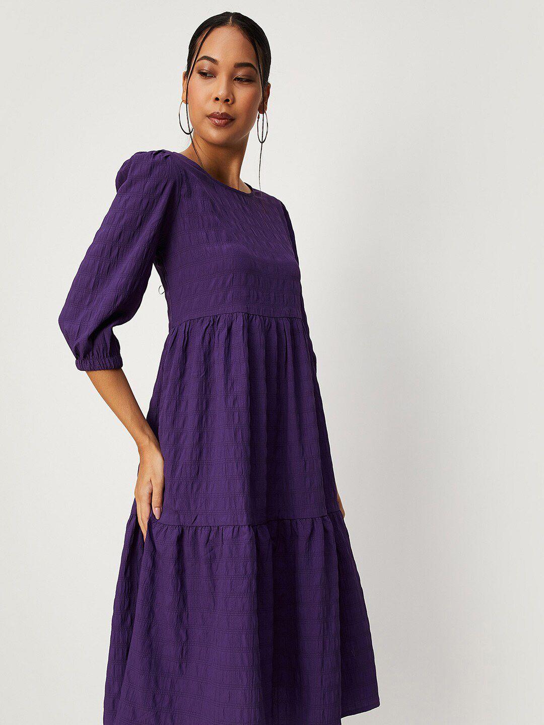 max purple puff sleeve a-line dress