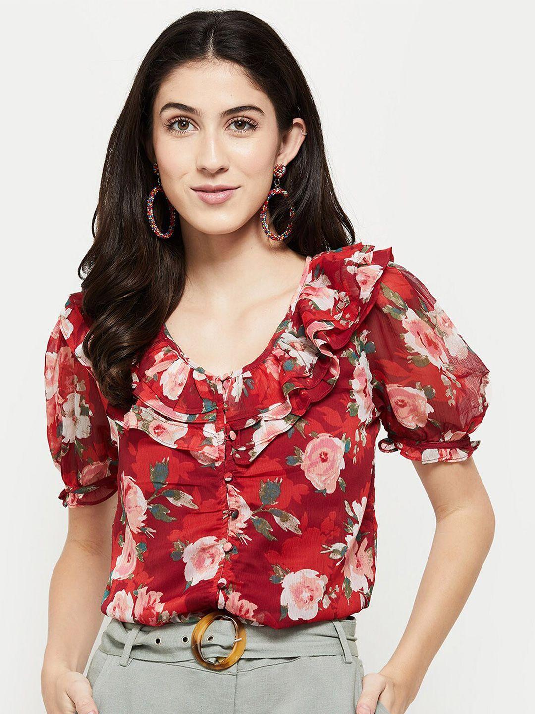 max red floral print blouson top