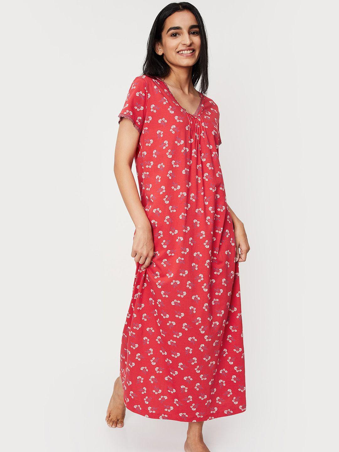 max red printed pure cotton maxi nightdress