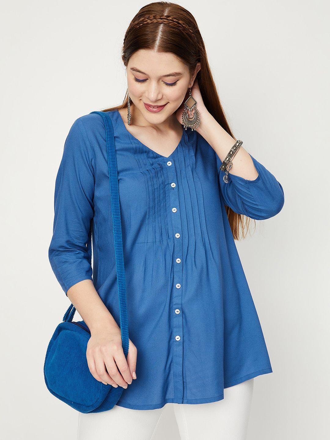 max regular v-neck pleated shirt style top