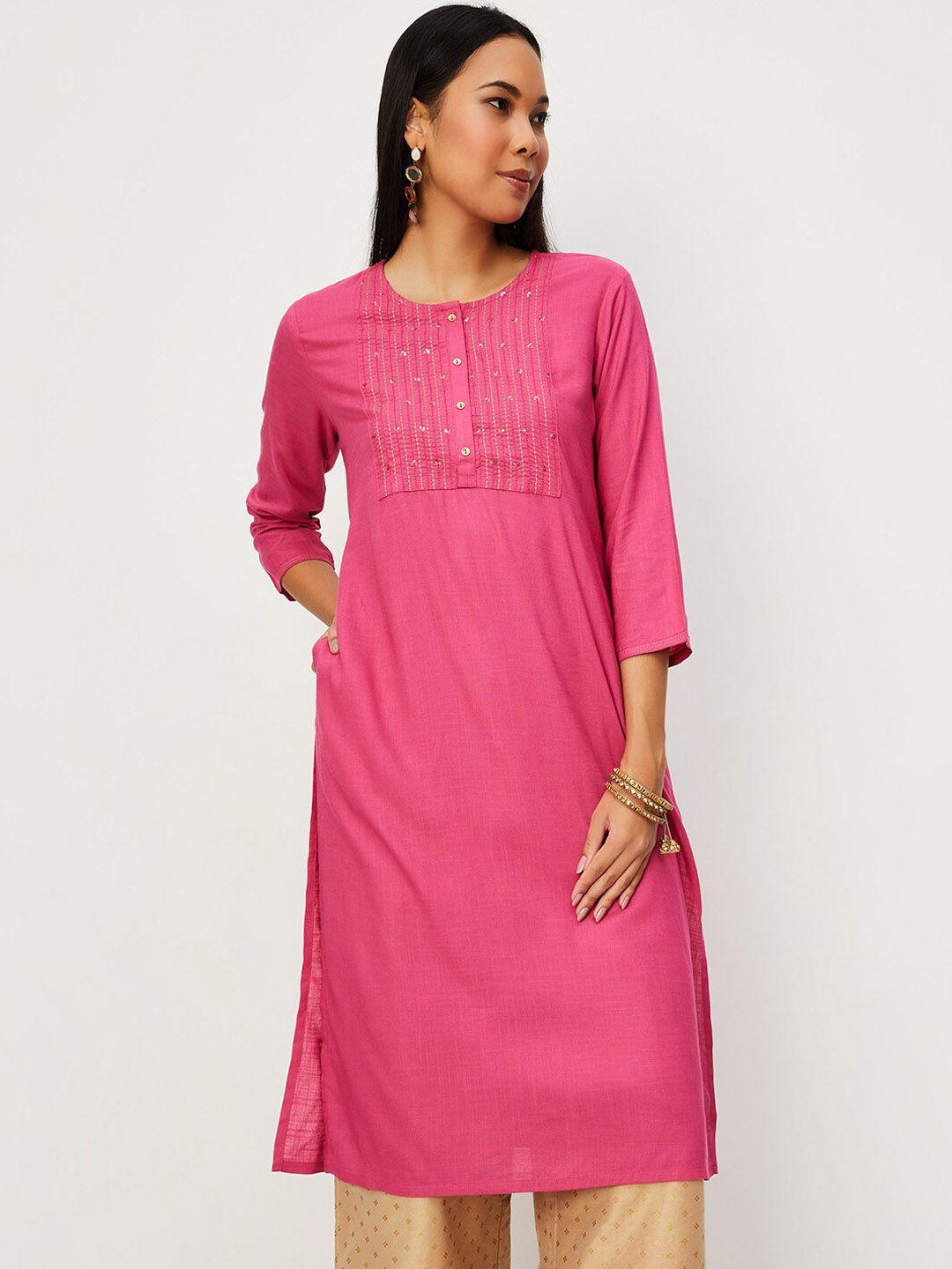 max round neck sequined straight regular kurta