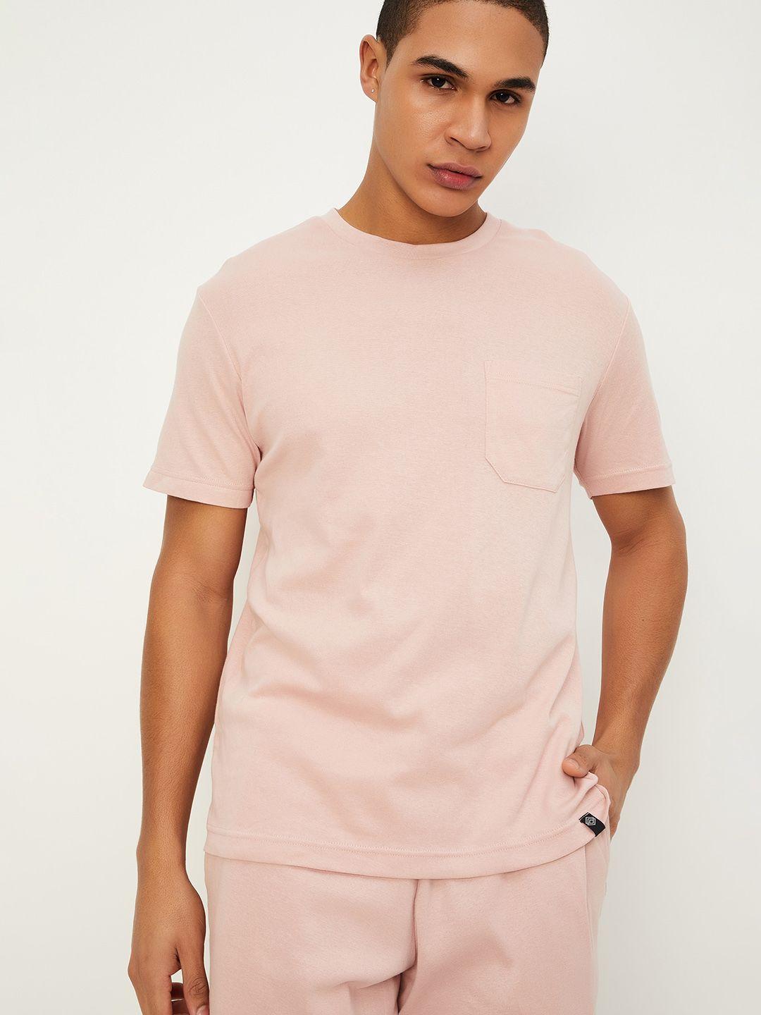 max round neck short sleeves pockets cotton regular t-shirt