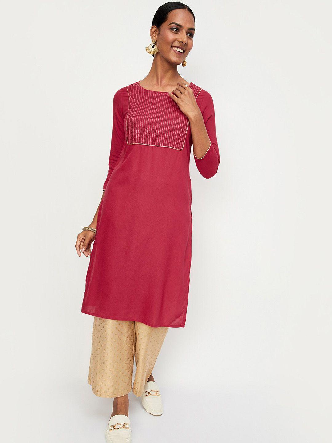 max round neck three-quarter sleeves yoke design kurta