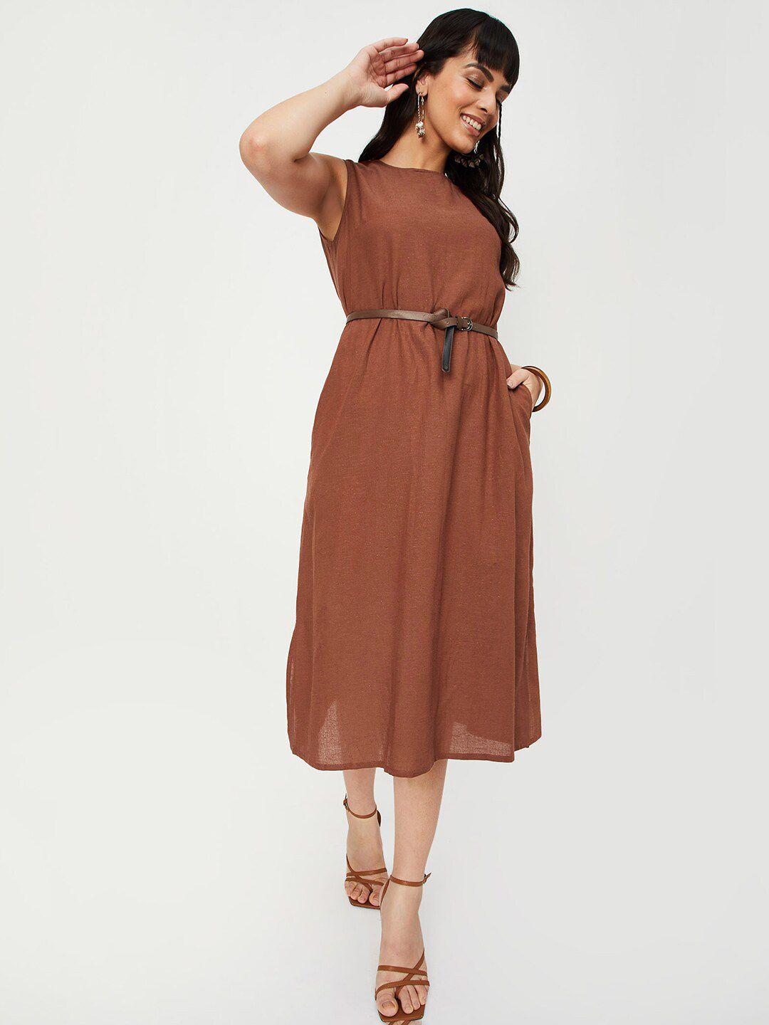 max round neck tie-ups a-line midi dress