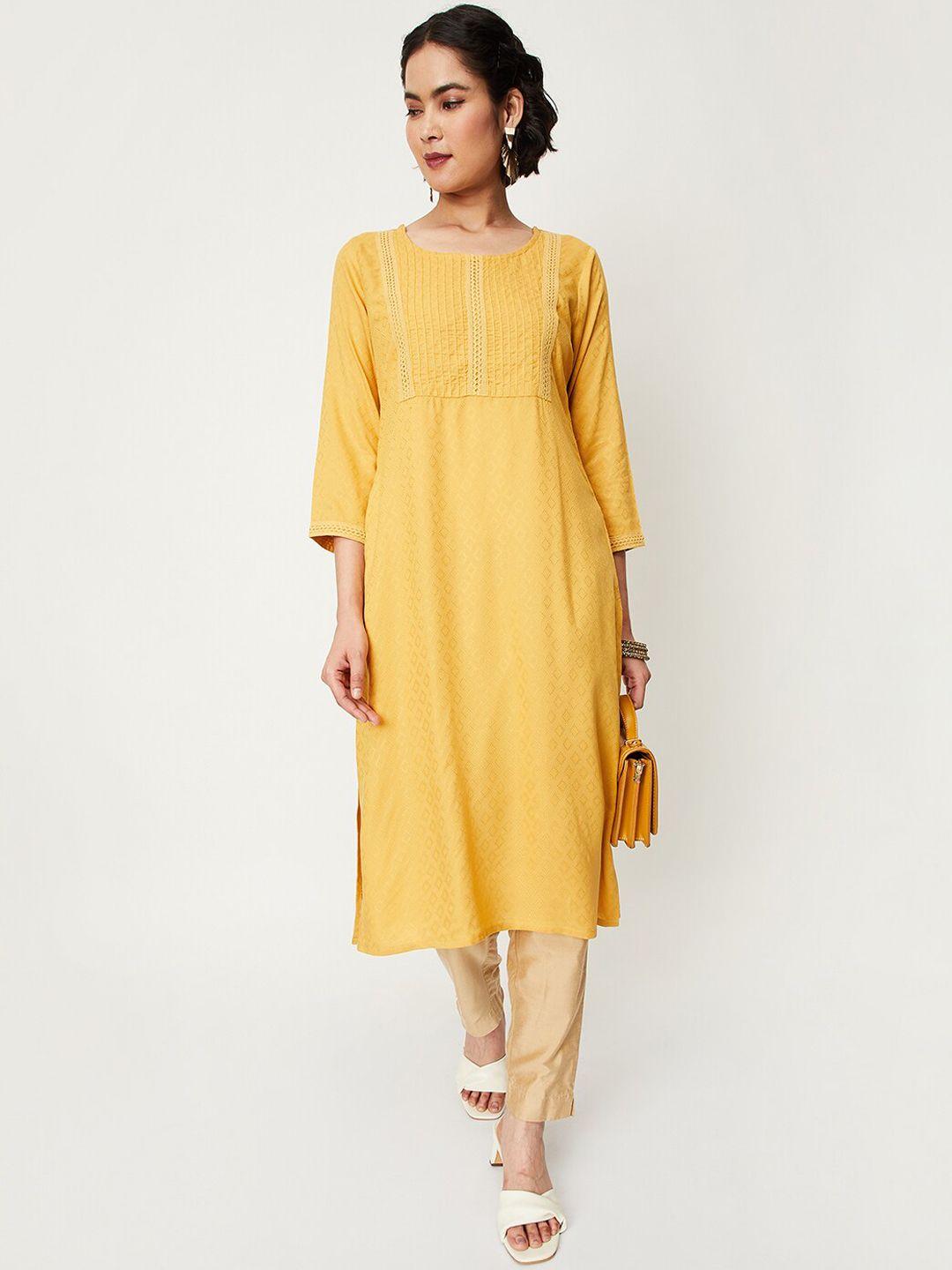 max round neck woven design lace inserts kurta